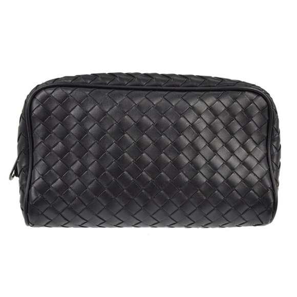 Bottega Veneta Handbags - Bottega Veneta Black Calfskin Intrecciato Cosmetic Pouch BO6284782S NQ03775